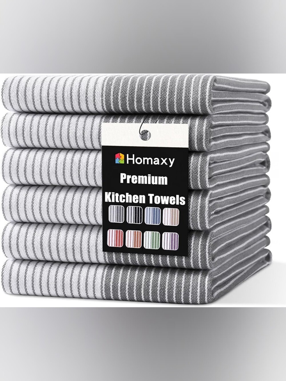 Homaxy Premium 100% Cotton Kitchen Towels 18"x28", 6 Pack, Grey